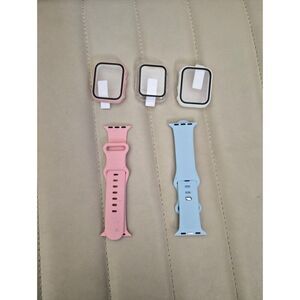 Silicone Apple Smartwatch Bands with Protective Cases - Pink & Light Blue